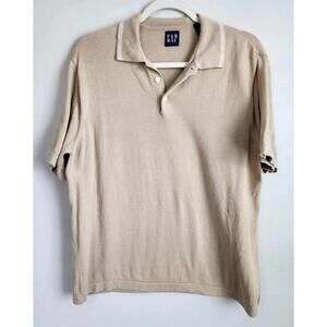 Vintage Y2k 90s Gap Sweater Collared Short Sleeve Mens Small Nuetral Tan